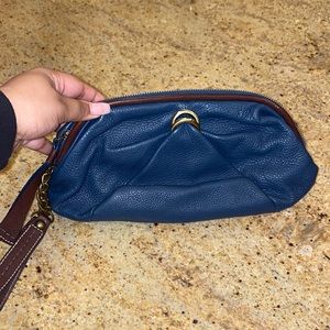 Navy Blue, Brown, & Gold Leather Clutch | GENUINE LEATHER